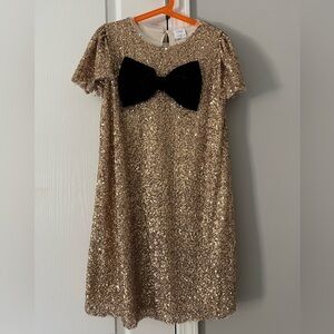 Zara Girls Gold Sequin Dress with Black Bow NWT!!